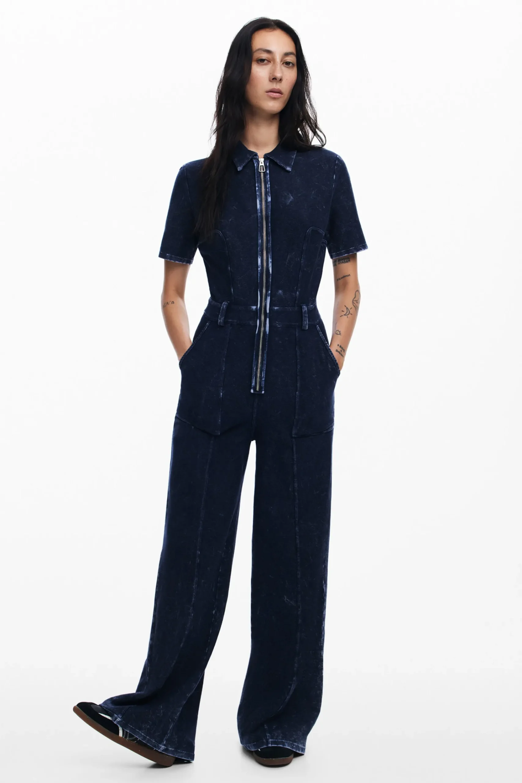 Pantalones|Vestidos Y Monos-Desigual Mono denim efecto lavado
