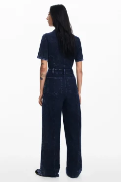 Pantalones|Vestidos Y Monos-Desigual Mono denim efecto lavado