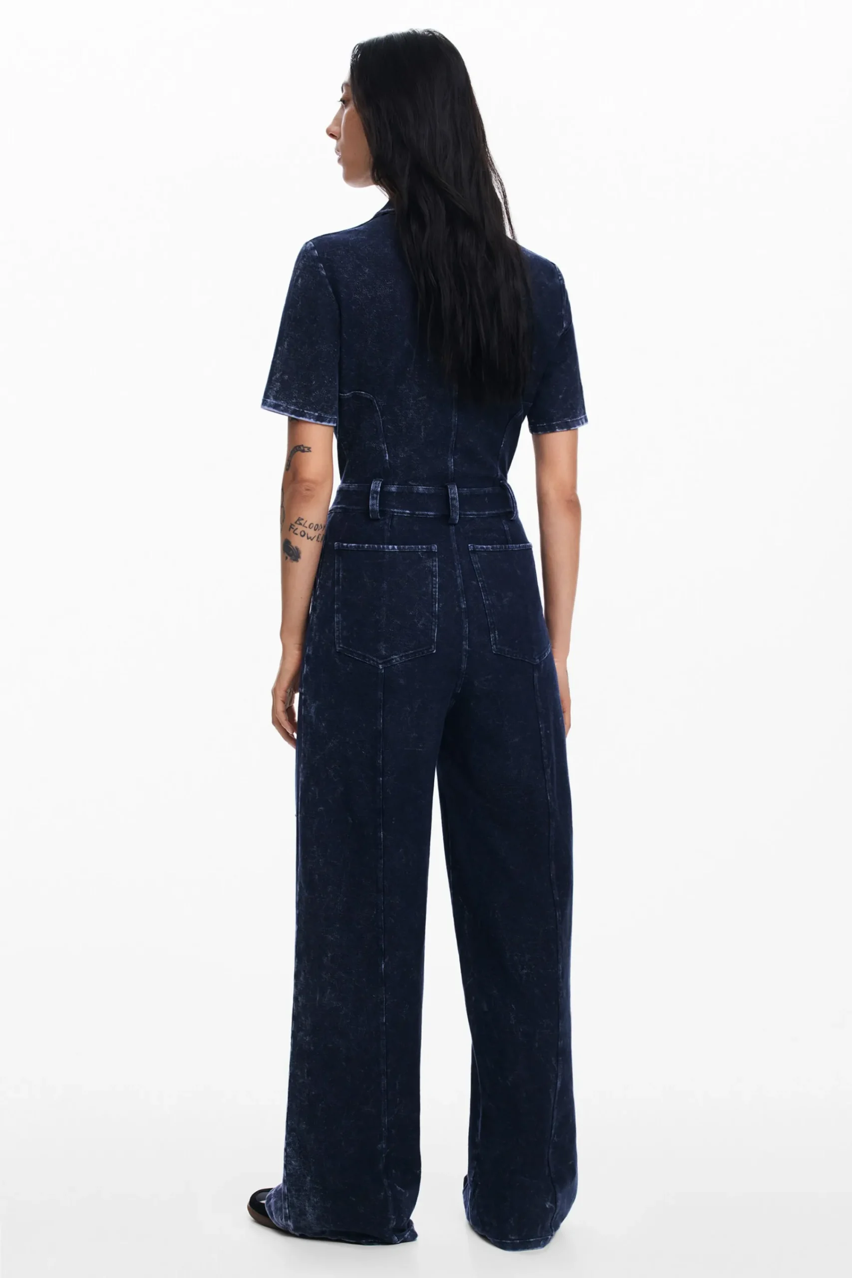 Pantalones|Vestidos Y Monos-Desigual Mono denim efecto lavado