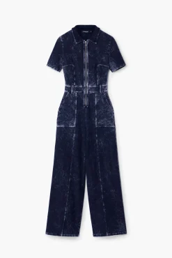 Pantalones|Vestidos Y Monos-Desigual Mono denim efecto lavado