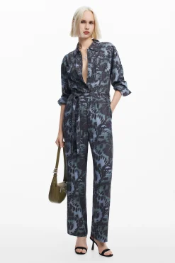 Pantalones|Vestidos Y Monos-Desigual Mono fluido estampado