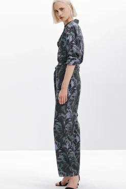 Pantalones|Vestidos Y Monos-Desigual Mono fluido estampado