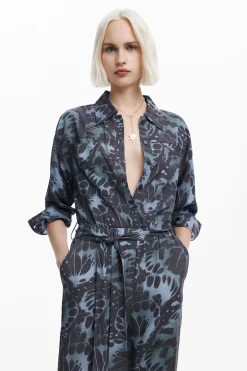Pantalones|Vestidos Y Monos-Desigual Mono fluido estampado