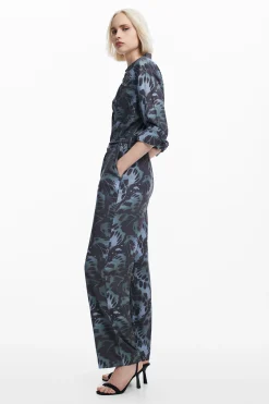 Pantalones|Vestidos Y Monos-Desigual Mono fluido estampado
