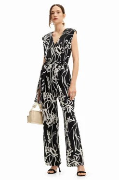 Pantalones|Vestidos Y Monos-Desigual Mono largo flores ilustradas