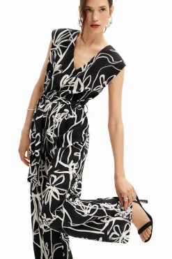 Pantalones|Vestidos Y Monos-Desigual Mono largo flores ilustradas