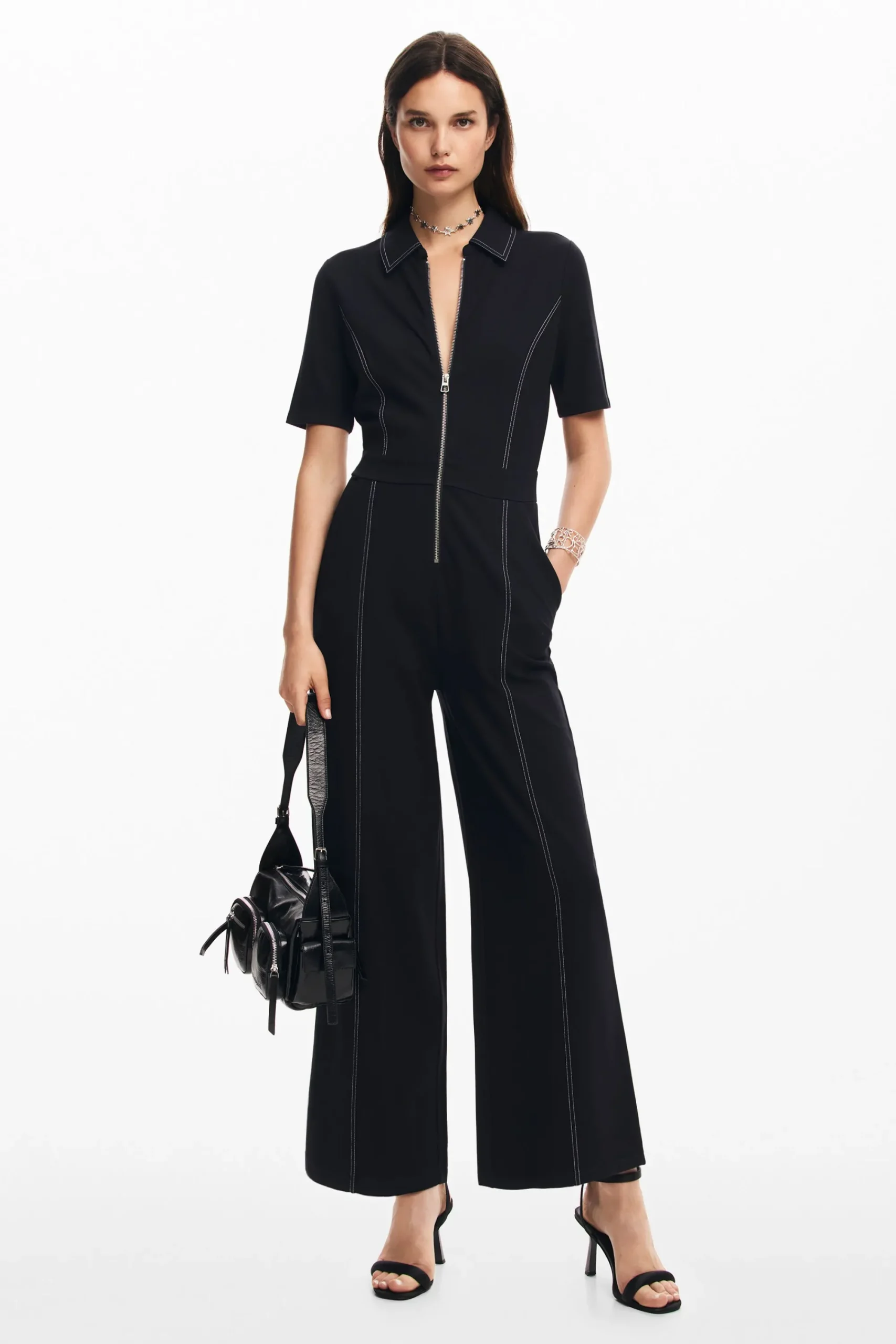 Pantalones|Vestidos Y Monos-Desigual Mono largo pespuntes