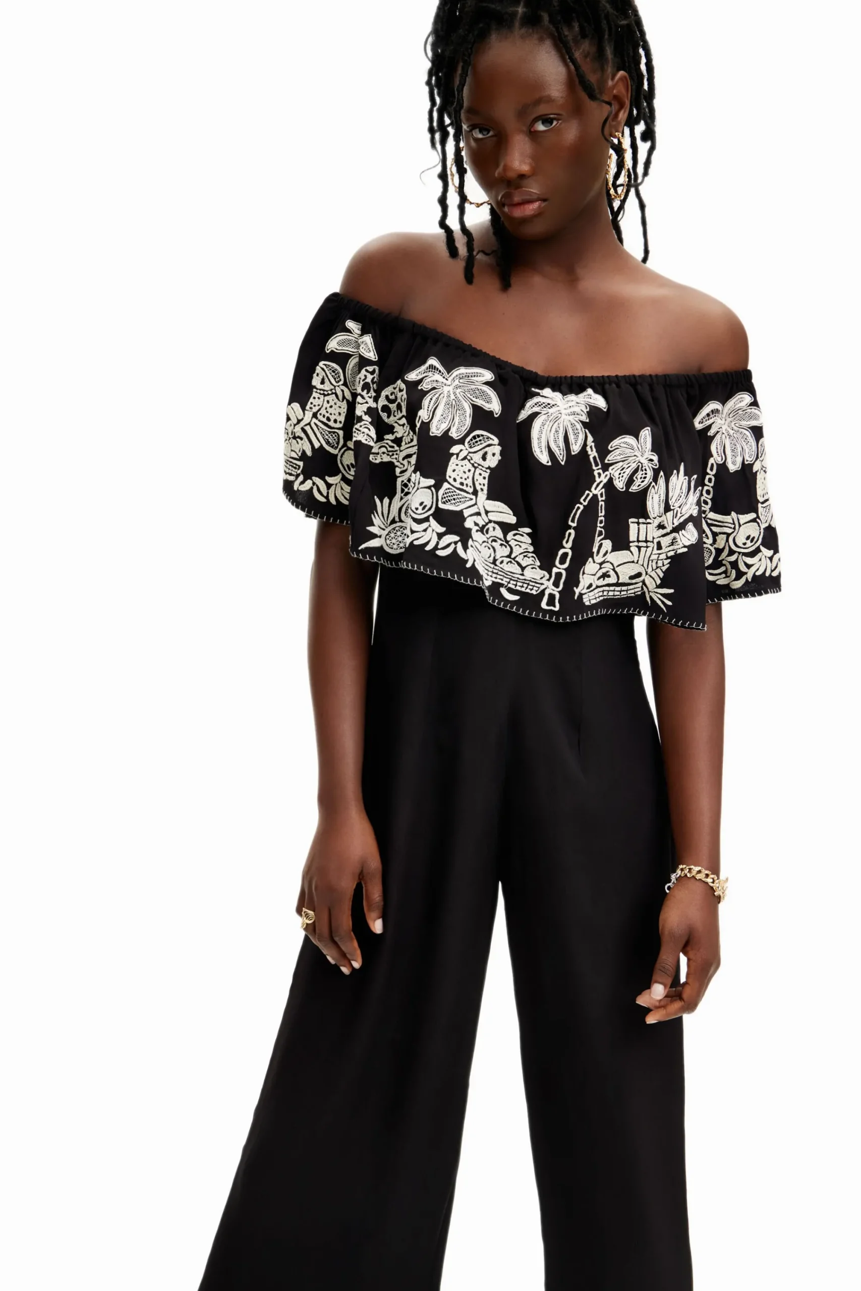 Pantalones-Desigual Mono midi palmeras Stella Jean