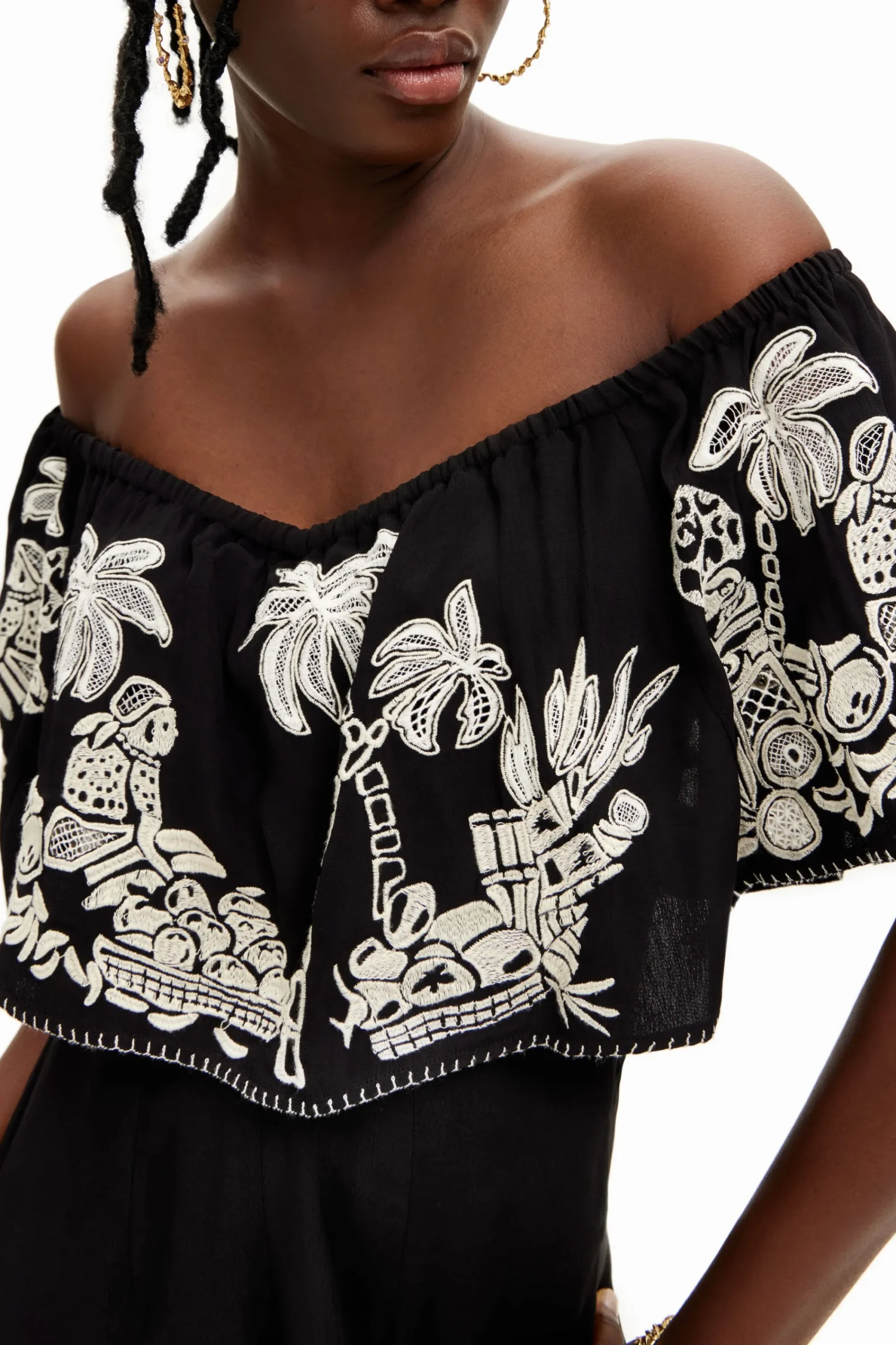 Pantalones-Desigual Mono midi palmeras Stella Jean