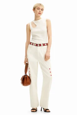 Vaqueros-Desigual Pantalón denim cropped con bordes de rombos