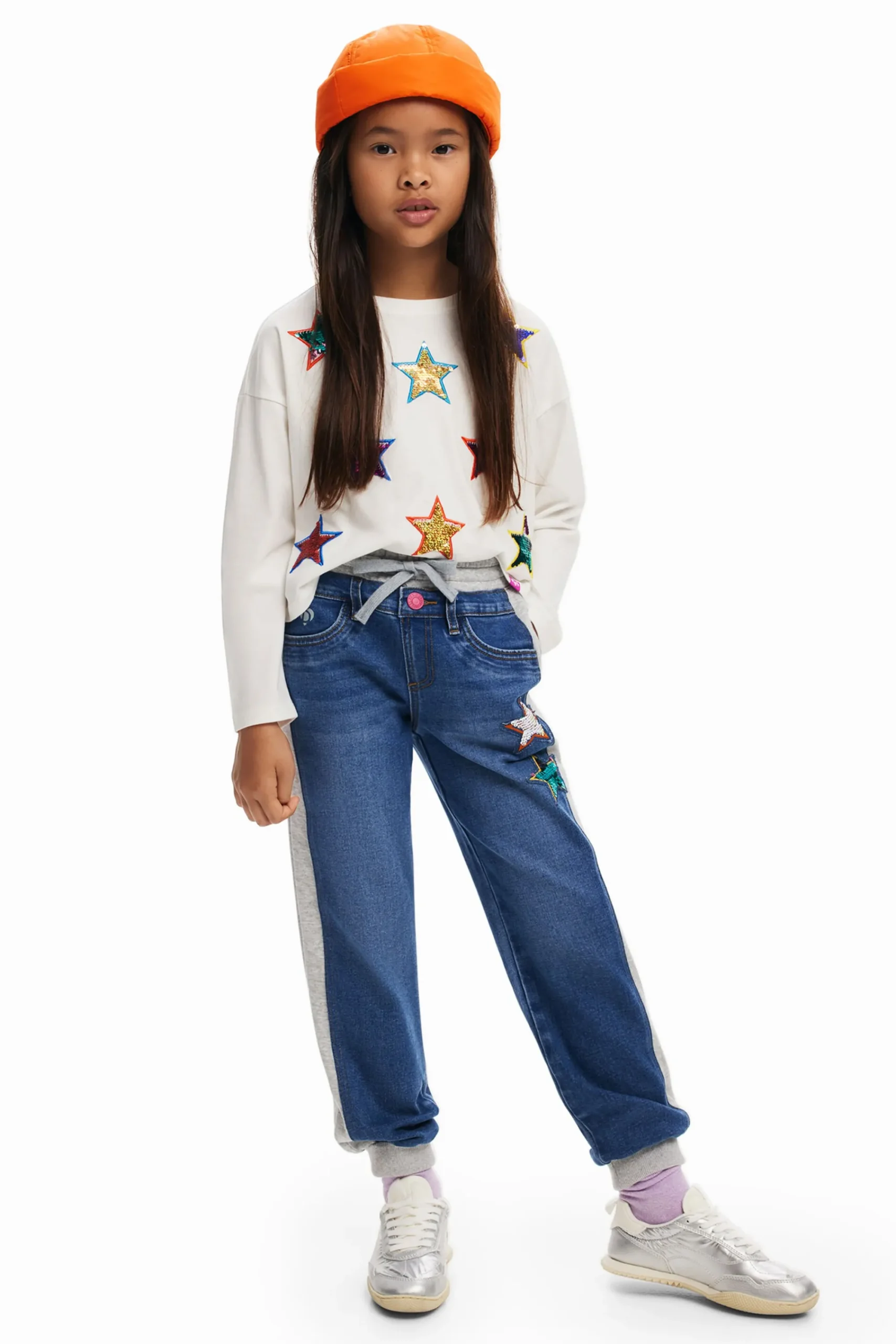 Faldas Y Pantalones-Desigual Pantalón jogger canalé estrellas
