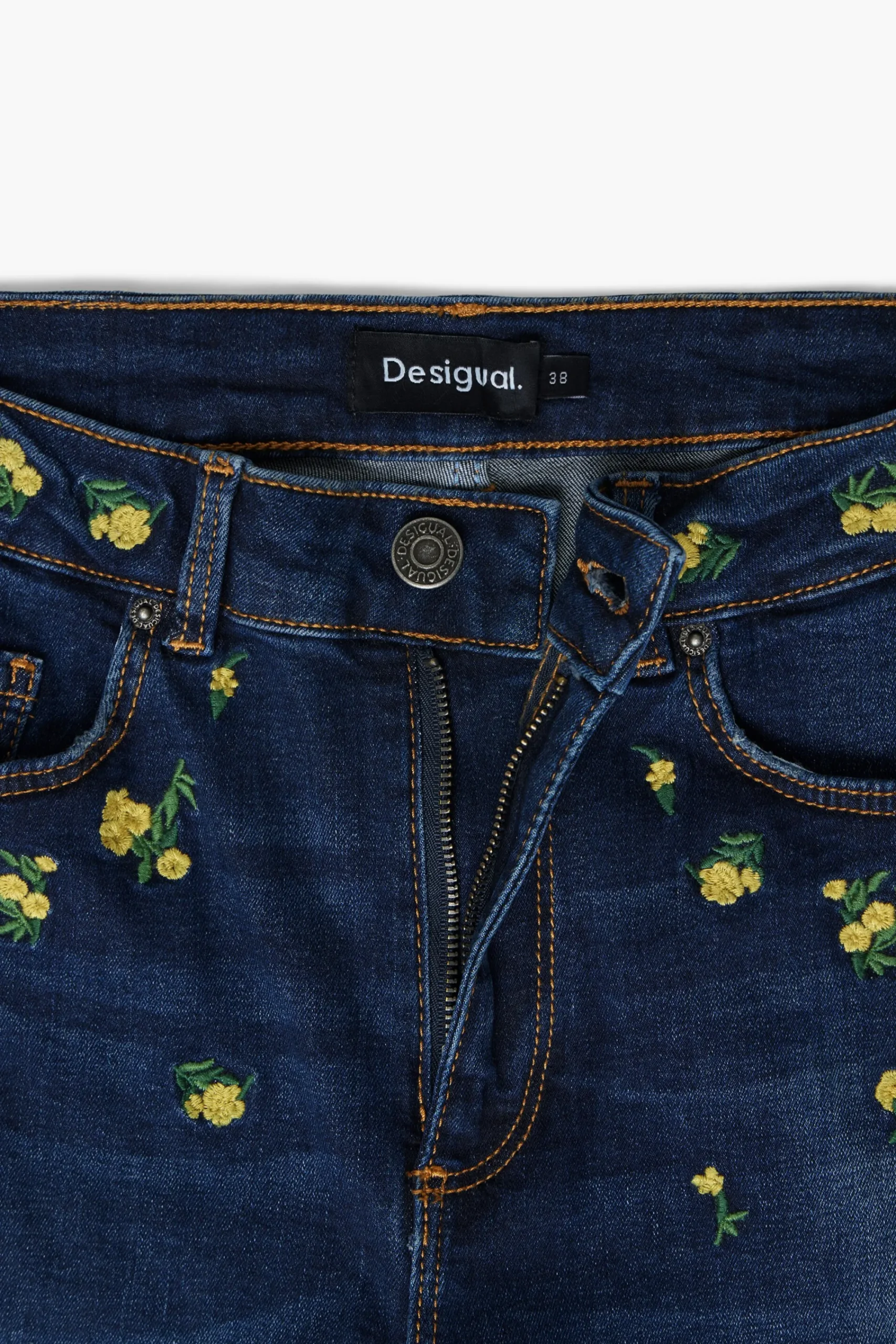 Vaqueros|Pantalones-Desigual Pantalon denim flores