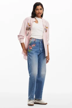 Vaqueros|Pantalones-Desigual Pantalones largos denim flores