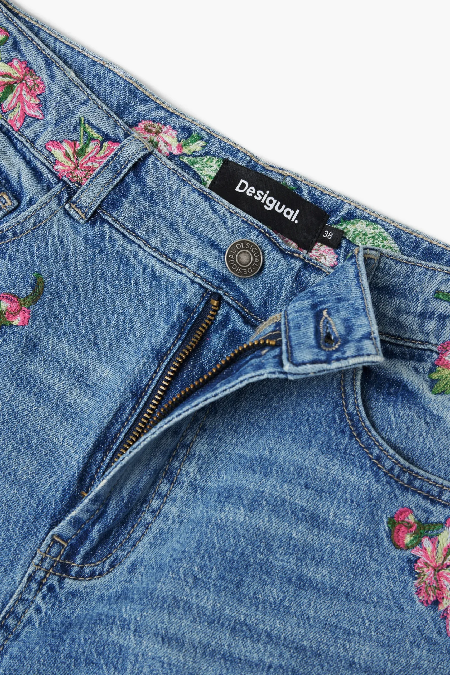 Vaqueros|Pantalones-Desigual Pantalones largos denim flores