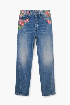 Vaqueros|Pantalones-Desigual Pantalones largos denim flores