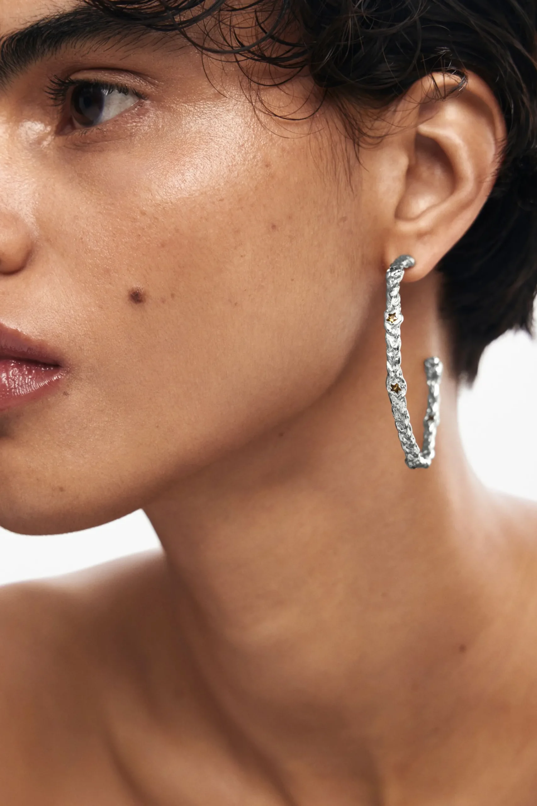Joyería-Desigual Pendientes de aro trenza baño plata Zalio