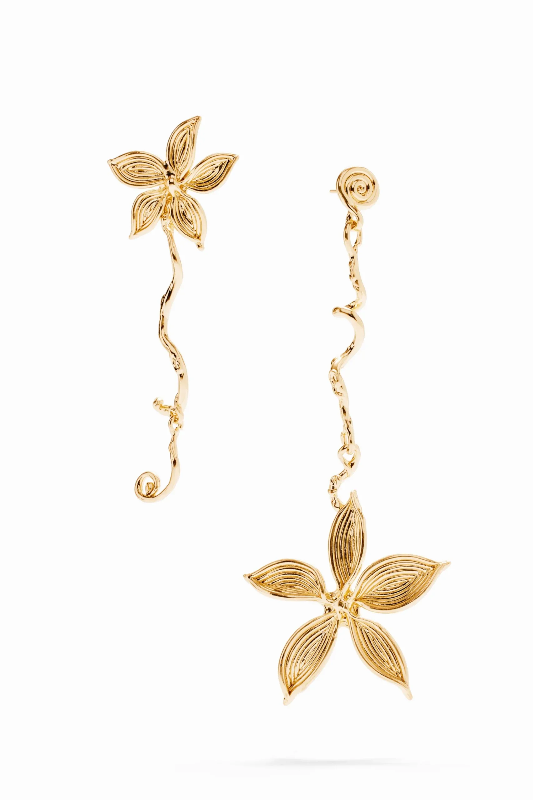 Joyería-Desigual Pendientes largos asimétricos flor baño oro Zalio