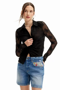 Vaqueros-Desigual Short denim bordados