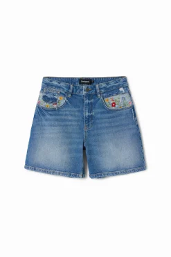 Vaqueros-Desigual Short denim bordados