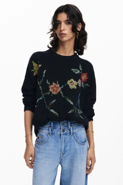 Ropa De Punto|Jerséis-Desigual Sudadera bordado flores