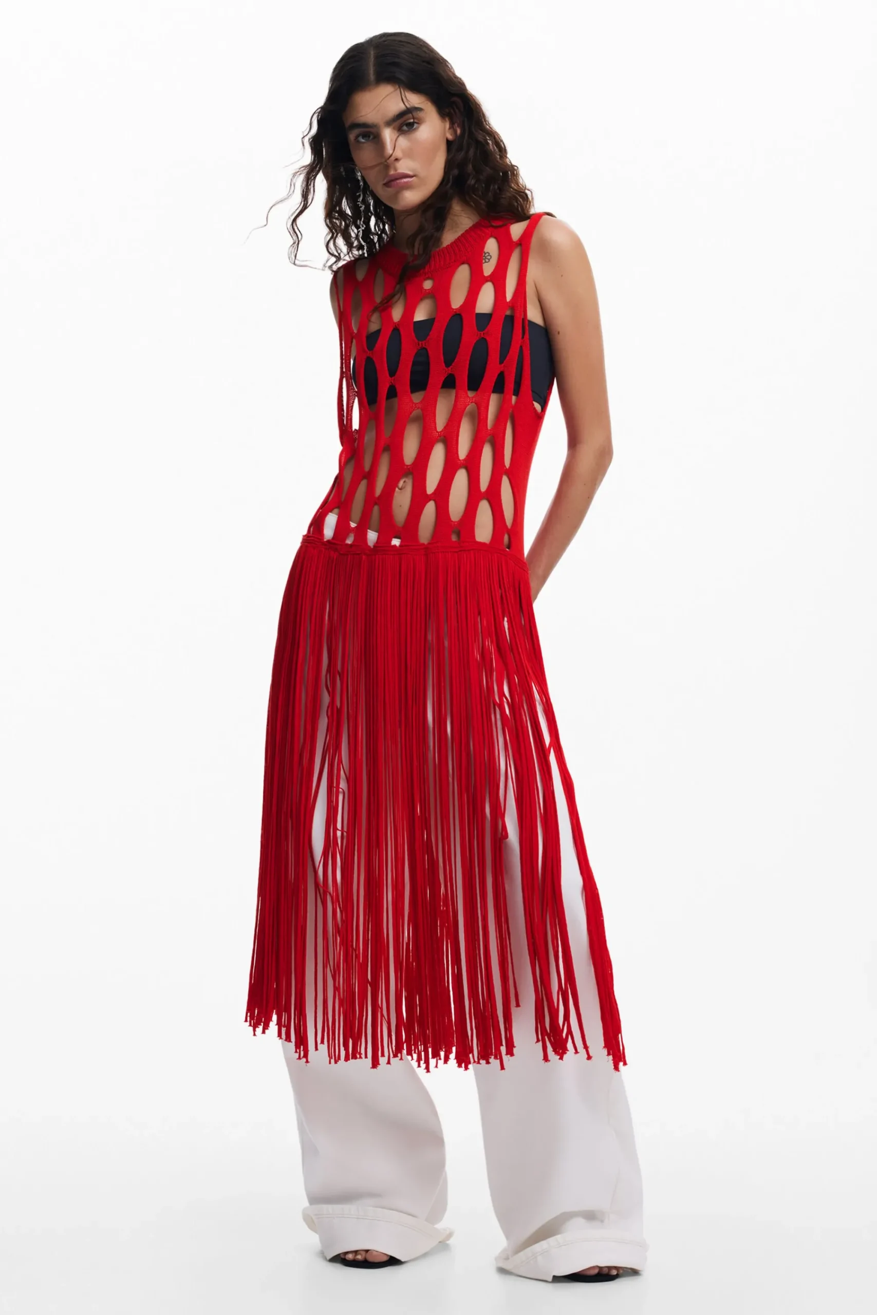Ropa De Punto|Camisas Y Blusas-Desigual Top red flecos