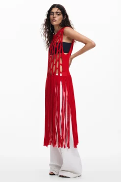 Ropa De Punto|Camisas Y Blusas-Desigual Top red flecos
