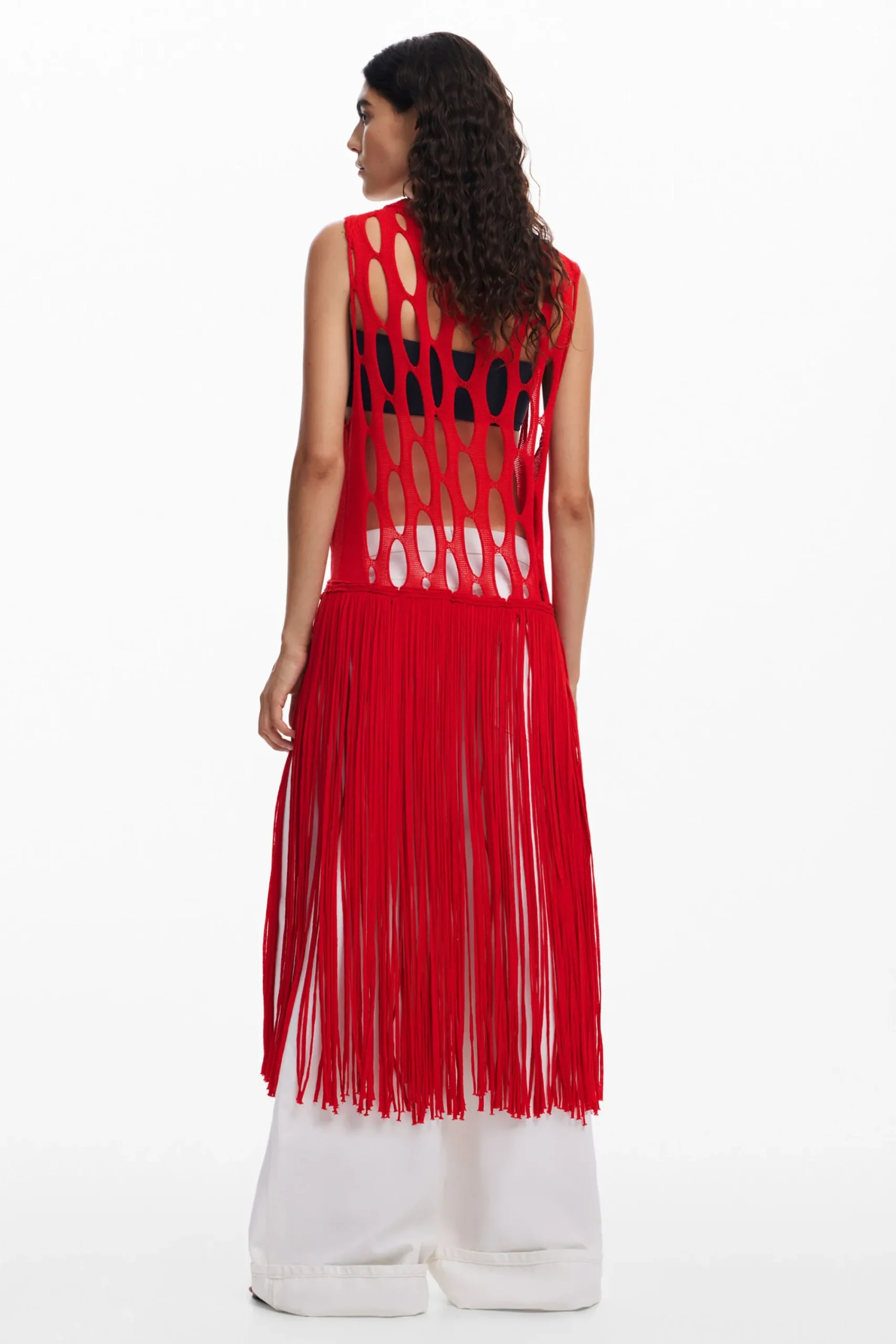Ropa De Punto|Camisas Y Blusas-Desigual Top red flecos