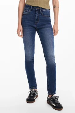 Vaqueros|Pantalones-Desigual Vaquero recto bolsillos liso
