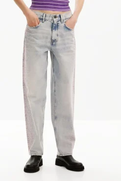 Vaqueros|Pantalones-Desigual Vaquero recto brillantes