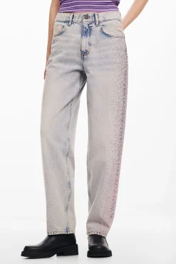 Vaqueros|Pantalones-Desigual Vaquero recto brillantes