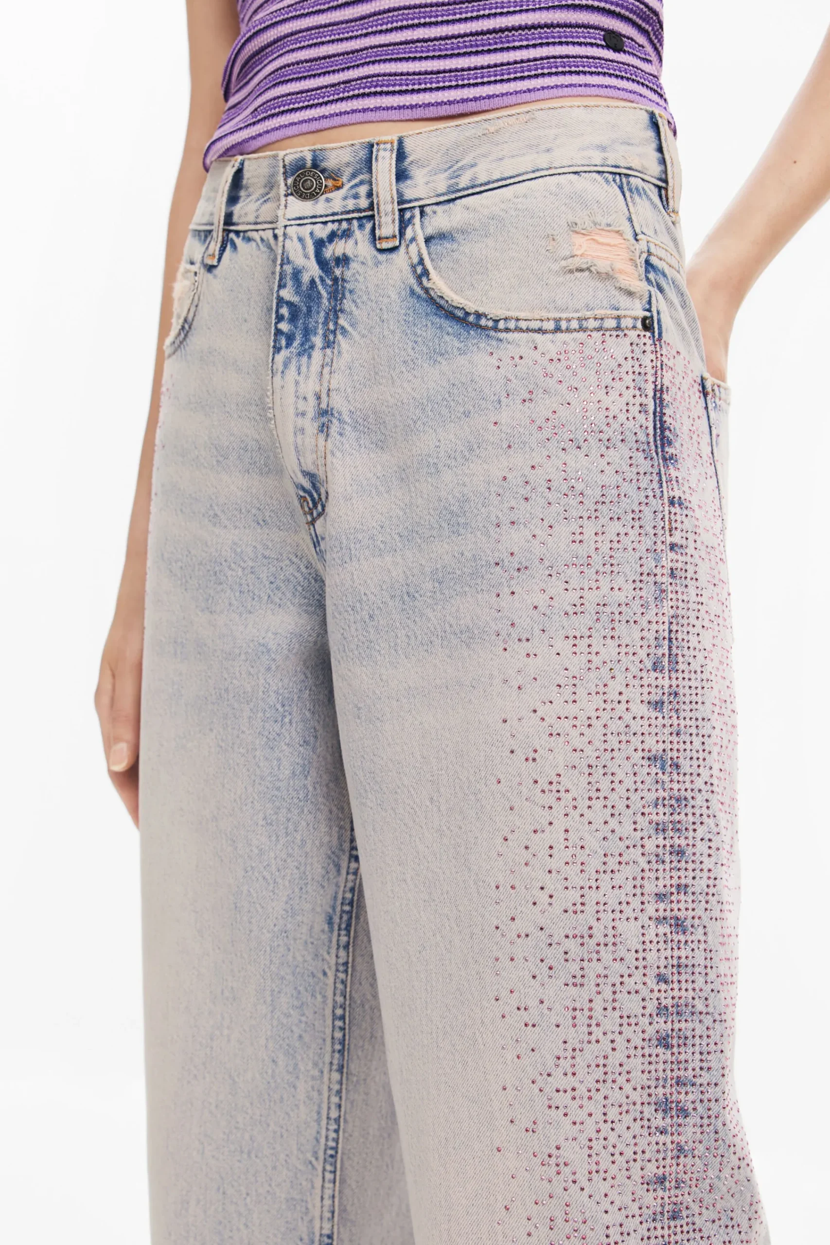 Vaqueros|Pantalones-Desigual Vaquero recto brillantes