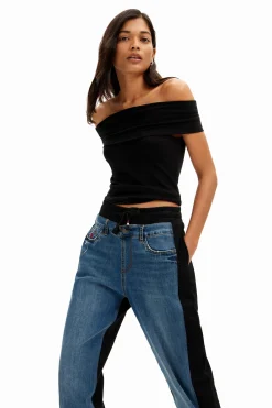 Vaqueros|Pantalones-Desigual Vaqueros jogger contraste