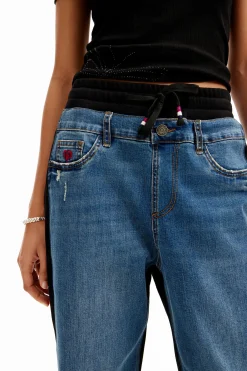 Vaqueros|Pantalones-Desigual Vaqueros jogger contraste