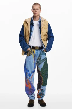 Jeans Y Pantalones-Desigual Vaqueros straight estampado India