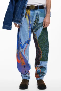 Jeans Y Pantalones-Desigual Vaqueros straight estampado India