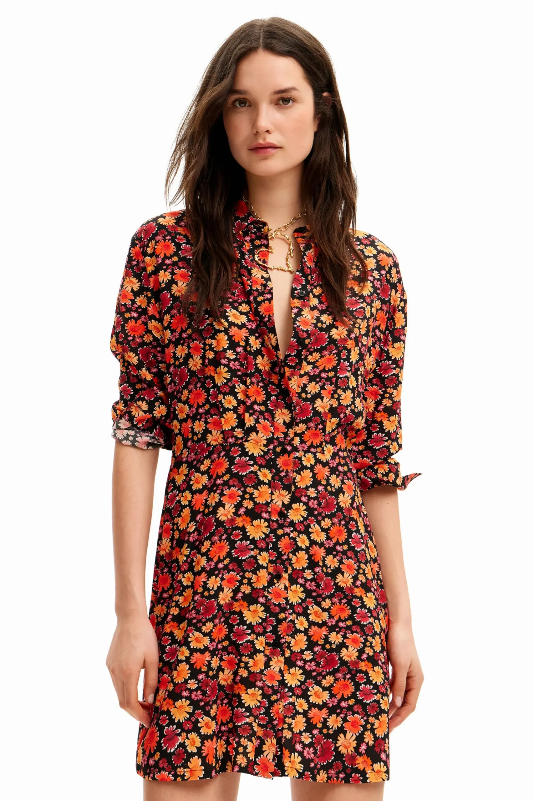 Vestidos Y Monos-Desigual Vestido corto camisero flores