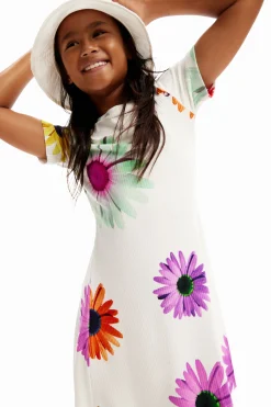 Vestidos-Desigual Vestido corto canalé margaritas