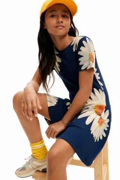 Vestidos-Desigual Vestido corto canalé margaritas