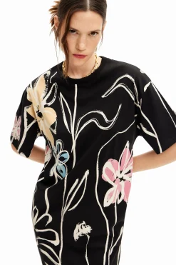 Vestidos Y Monos-Desigual Vestido corto flores ilustradas