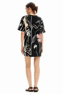 Vestidos Y Monos-Desigual Vestido corto flores ilustradas