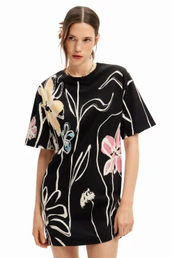 Vestidos Y Monos-Desigual Vestido corto flores ilustradas