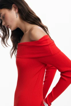 Ropa De Punto|Vestidos Y Monos-Desigual Vestido escote bardot