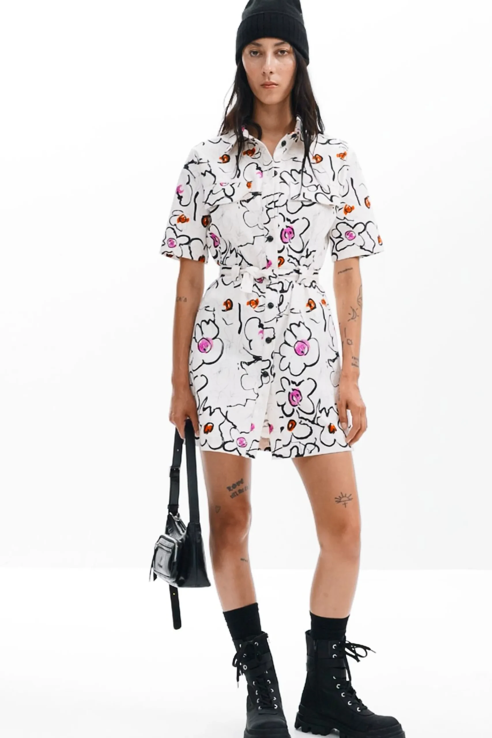 Vestidos Y Monos-Desigual Vestido flores dibujadas