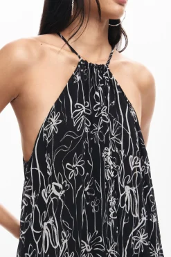 Vestidos Y Monos-Desigual Vestido halter ilustraciones flores
