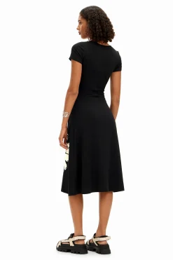 Vestidos Y Monos-Desigual Vestido midi de manga corta con escote y margaritas