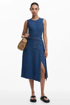Vestidos Y Monos-Desigual Vestido midi denim