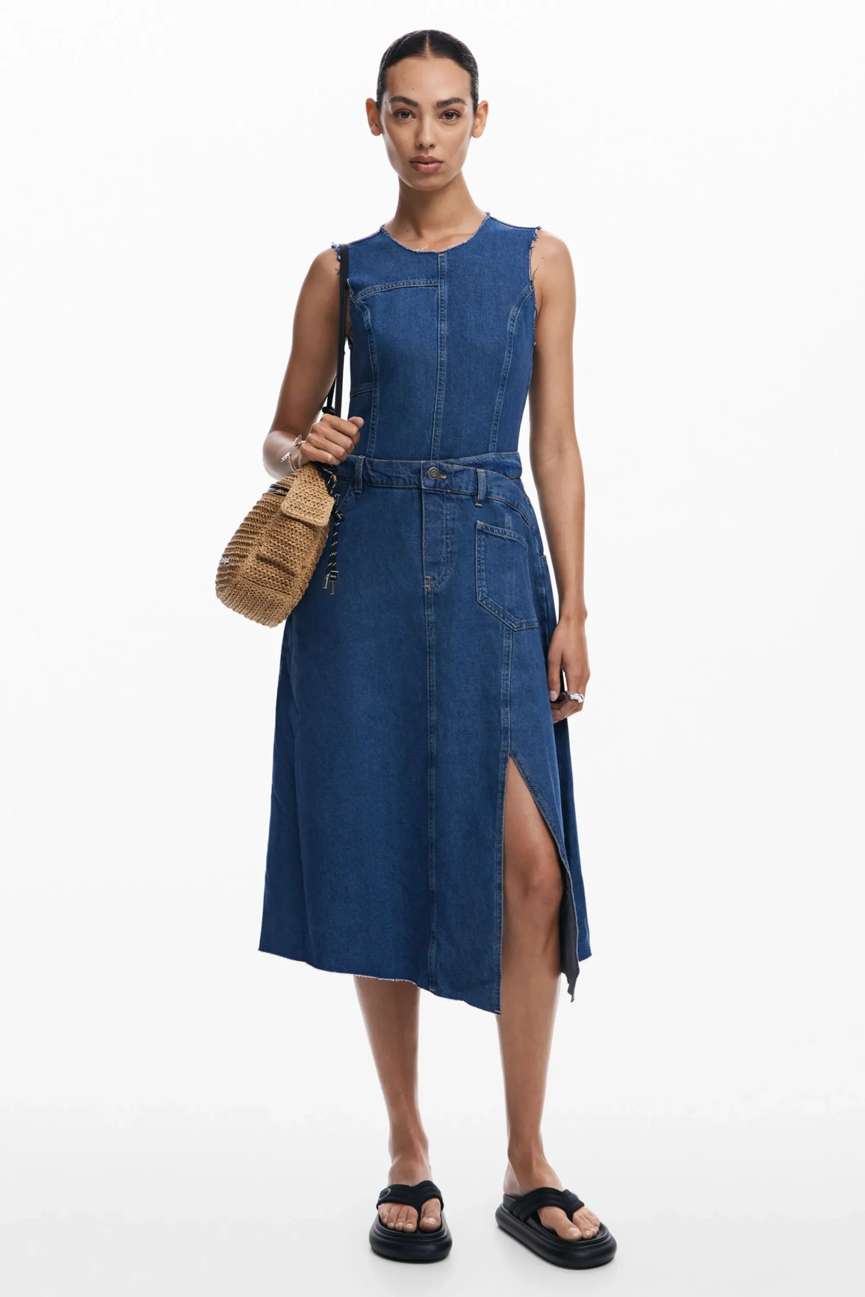 Vestidos Y Monos-Desigual Vestido midi denim