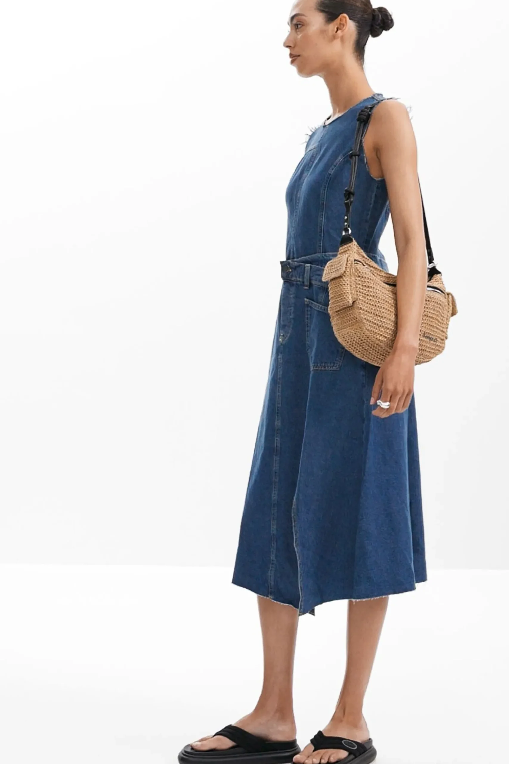 Vestidos Y Monos-Desigual Vestido midi denim
