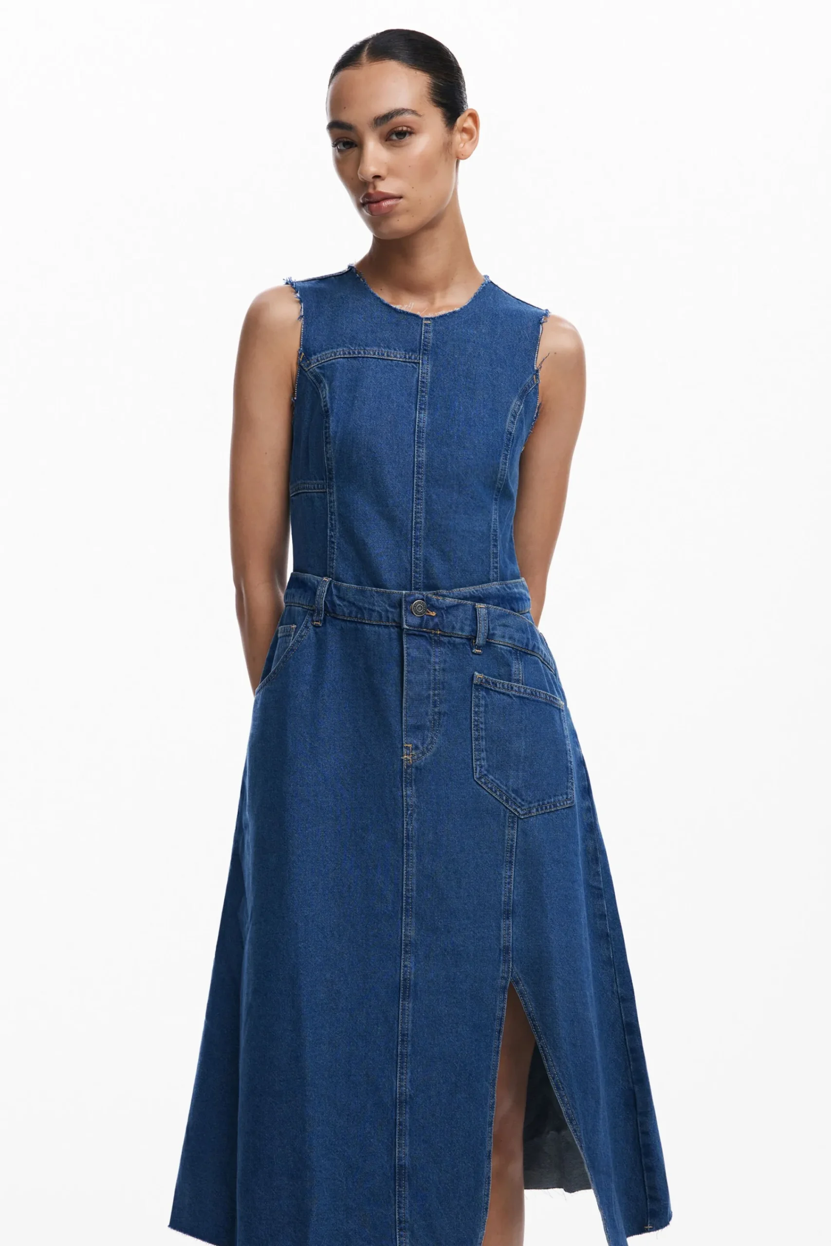 Vestidos Y Monos-Desigual Vestido midi denim