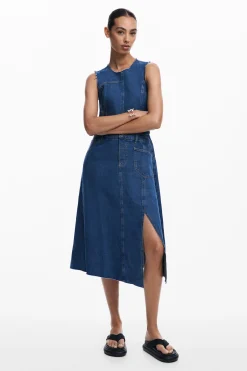 Vestidos Y Monos-Desigual Vestido midi denim